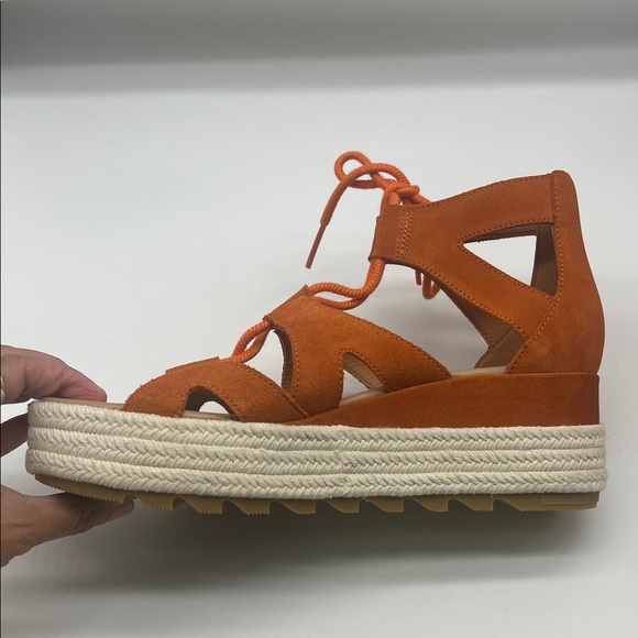 SOREL - Cameron Orange Suede Lace Up Lightweight Open Toe Platform Sandal SZ 9 - Picture 7 of 16